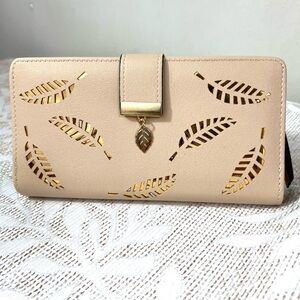 NEW Beige Wallet With Gold Leaves